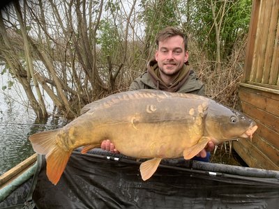 Jack Lyon with a fabulous 41lbMirror Carp caught from Grebe Lodge on Cherry Lake in January
